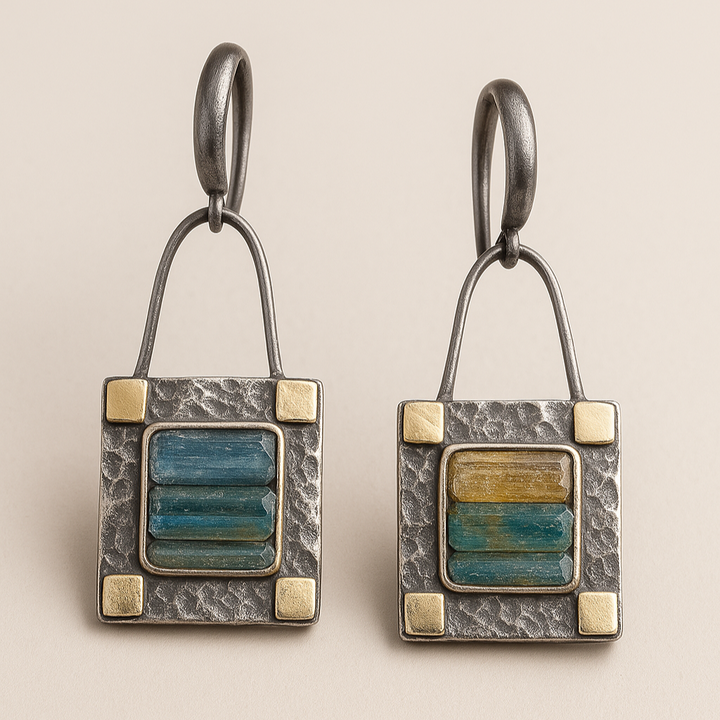 Σκουλαρίκια από πράσινο και μπλε κρύσταλλο