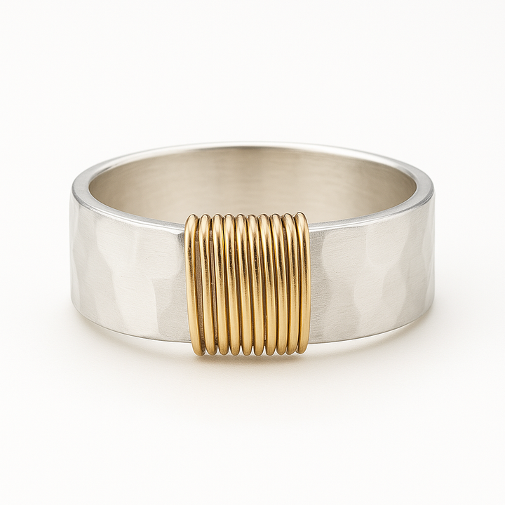 Ρετρό Δαχτυλίδι από Ασήμι με Χρυσές Κλωστές